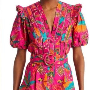 Farm Rio - Macaw Belted Puff Sleeve Romper